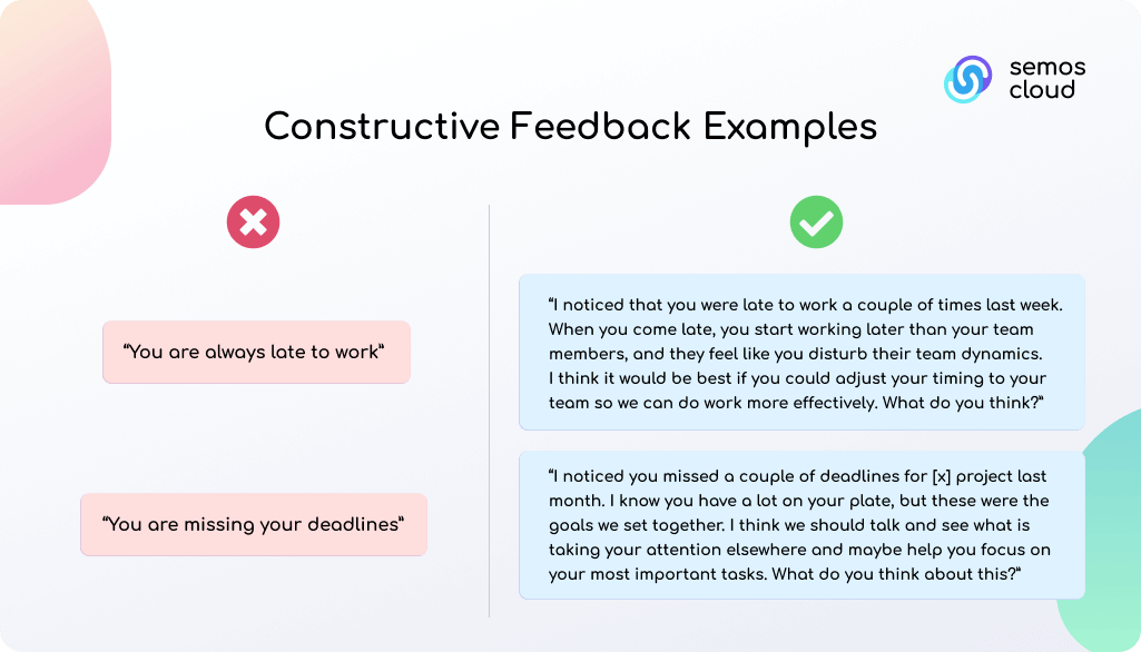 examples of constructive feedback